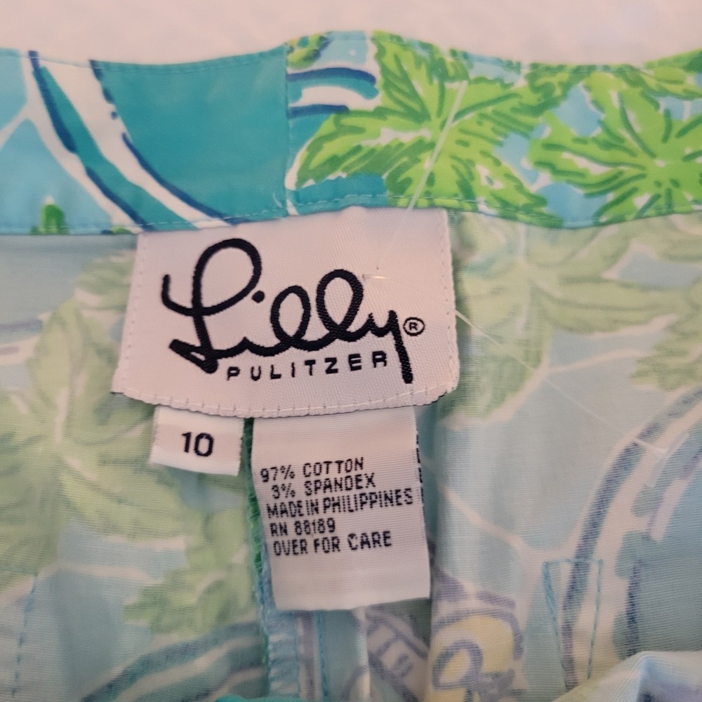 Lilly Pulitzer Pants Womens 10 Blue Green Poolside Palm Tree Crop Straight Leg - Picture 6 of 15